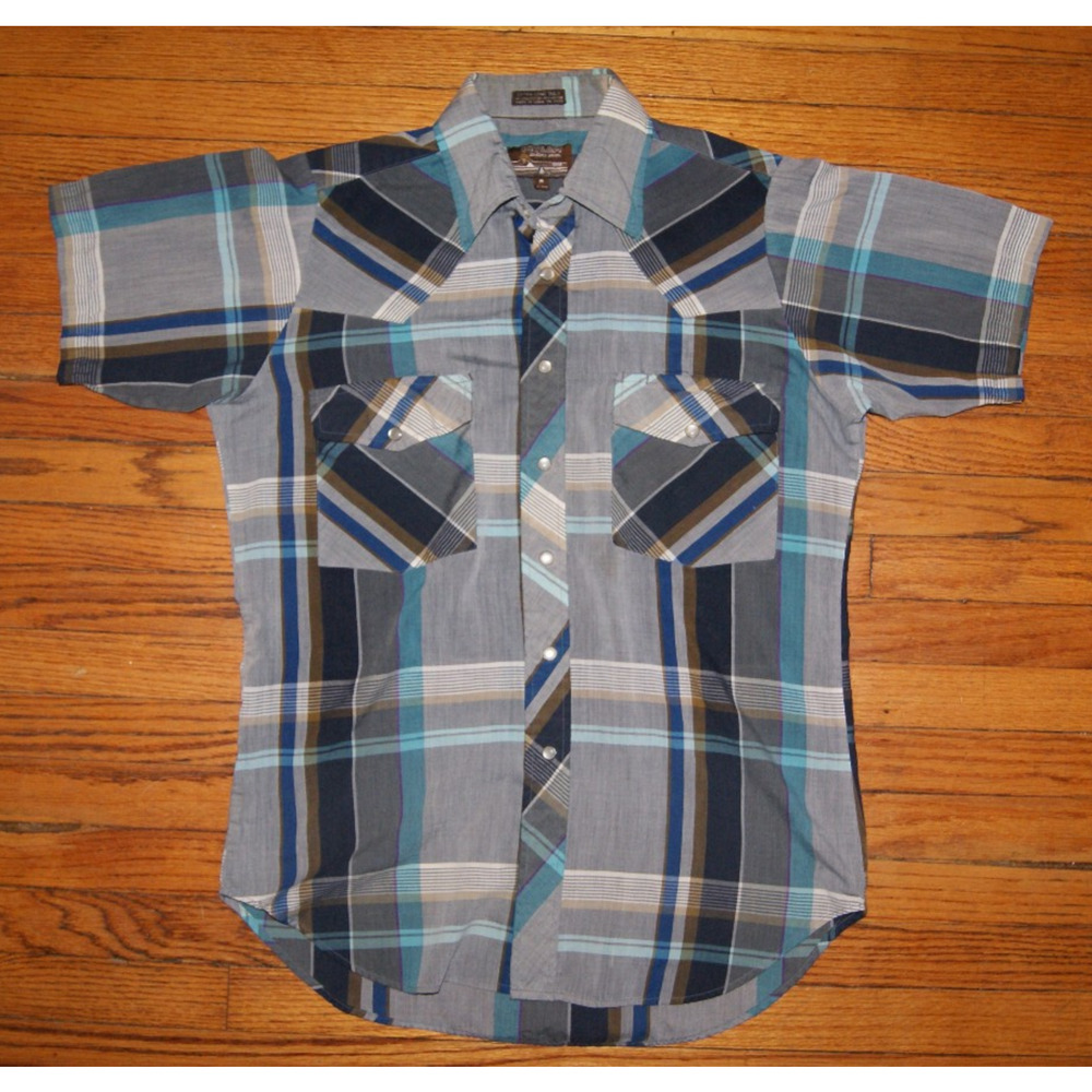 Vintage Outlaw Western Wear Multicolor Plaid Short Sleeve Pearl Snap Mens M